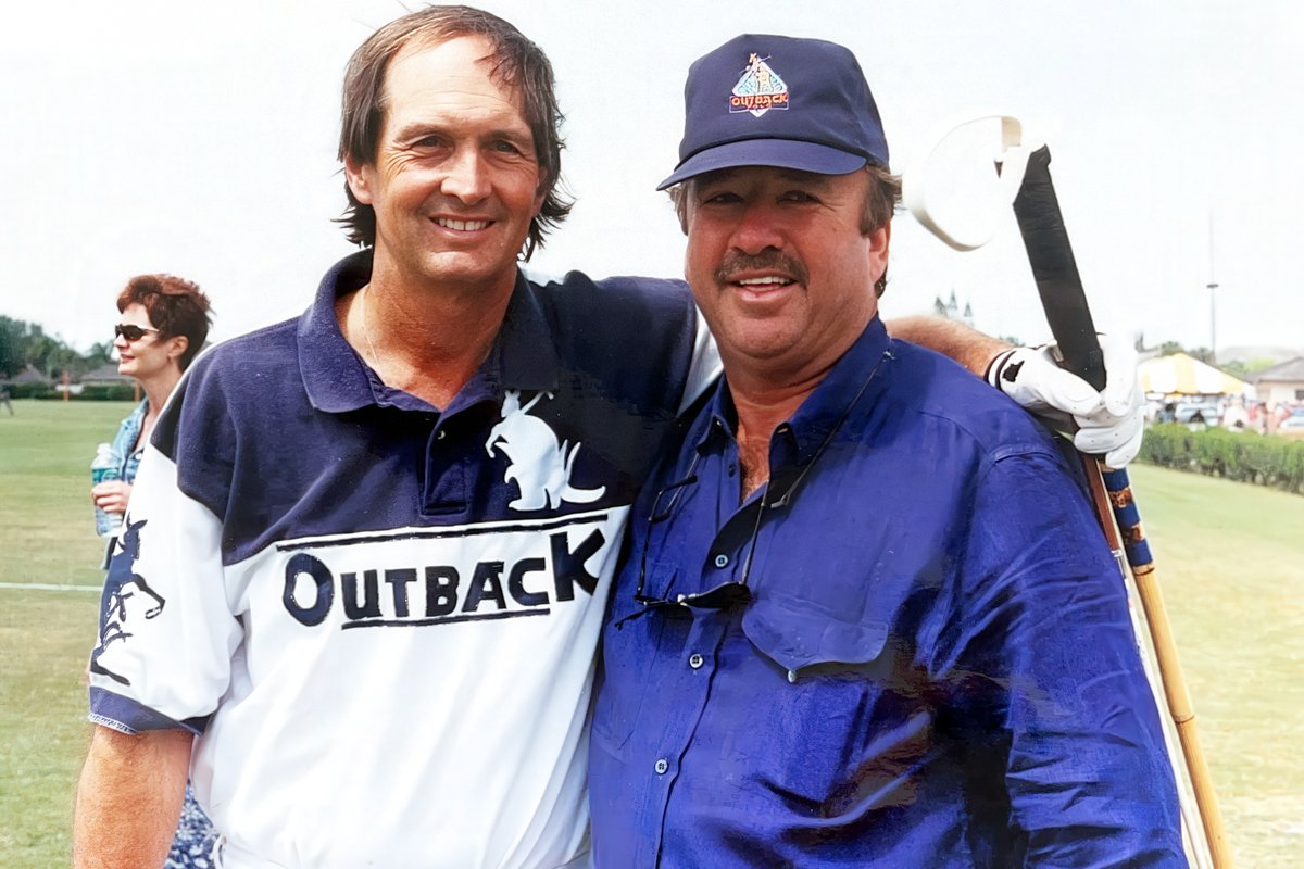 Tim and Phil Heatley share a smile on the polo grounds.