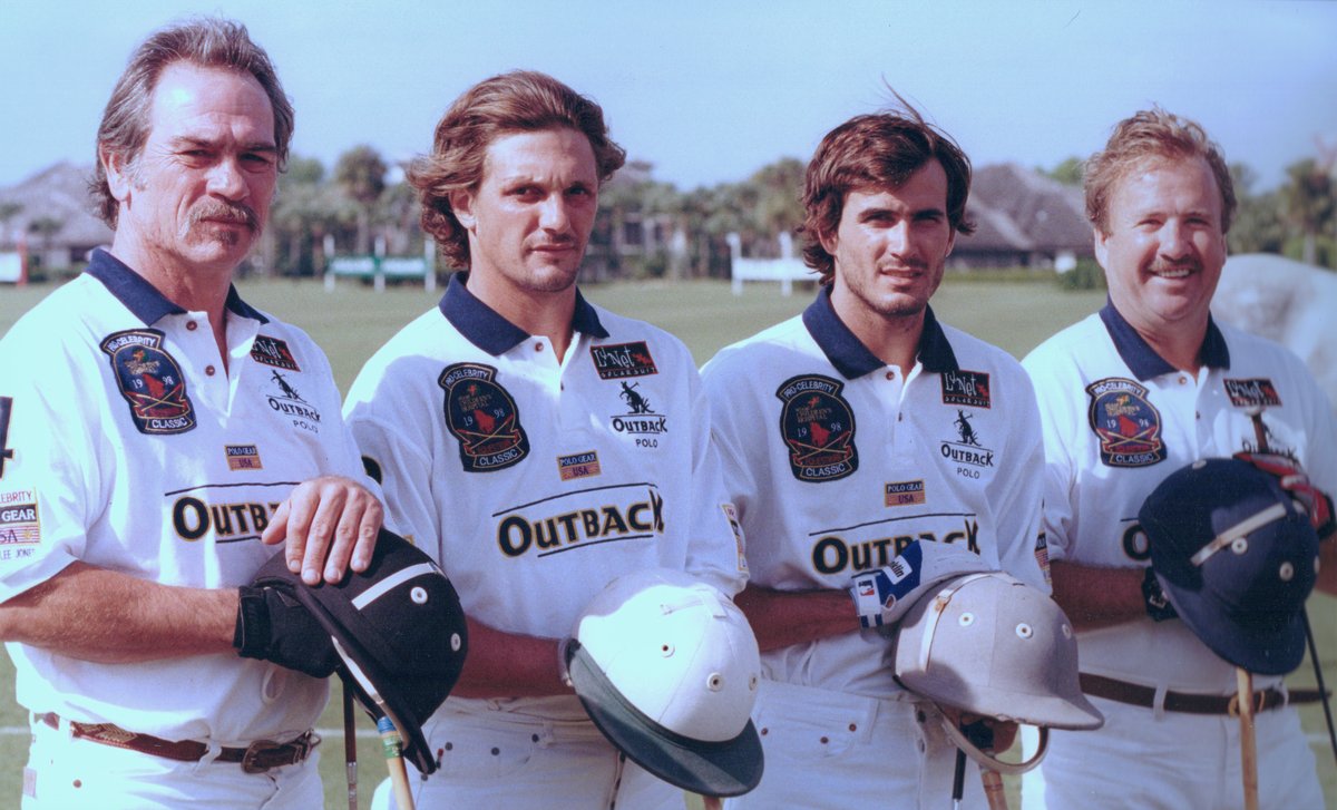 Tommy Lee Jones, Lolo Castagnola, Adolfo Cambiaso in Outback jerseys.