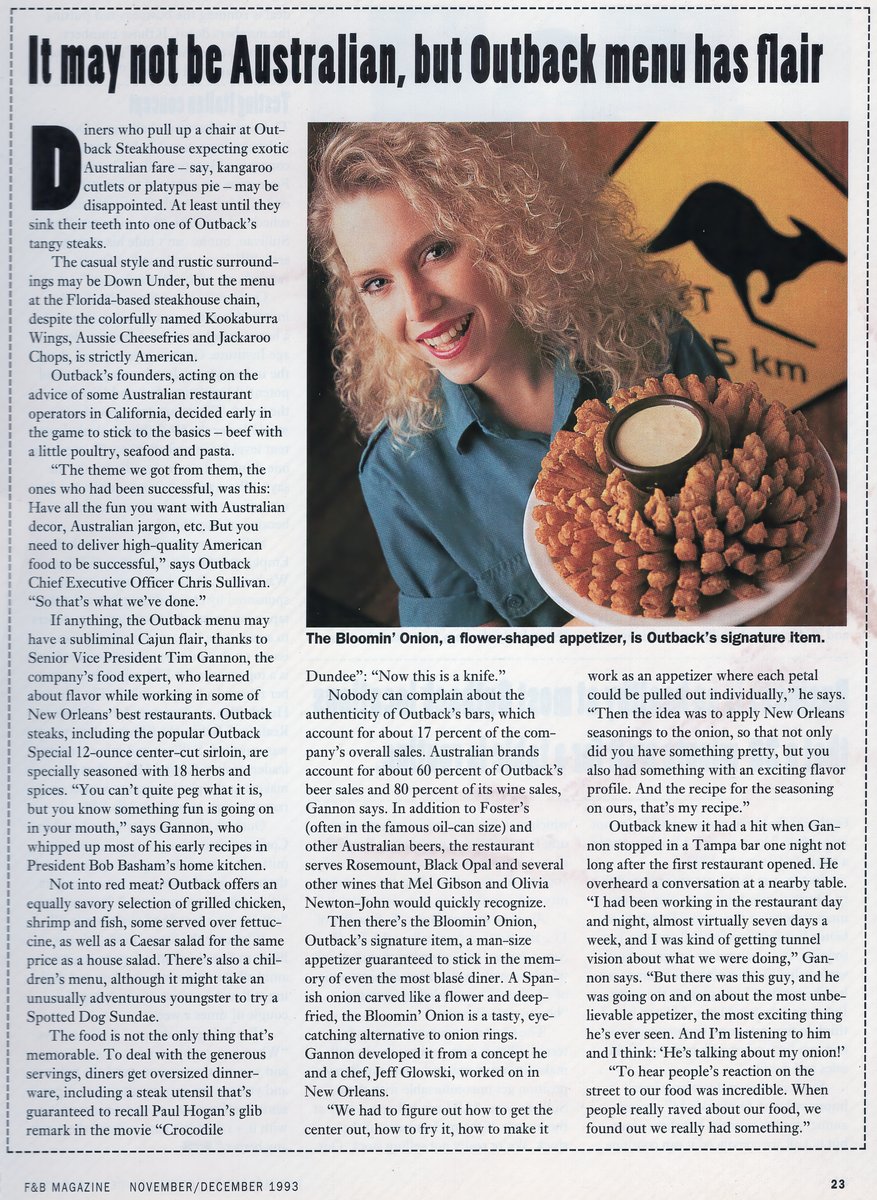 F&B Magazine on the Bloomin' Onion story, November 1993.