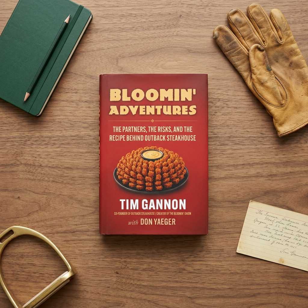 Bloomin' Adventures book on a desk with riding gloves, journal, and a stirrup